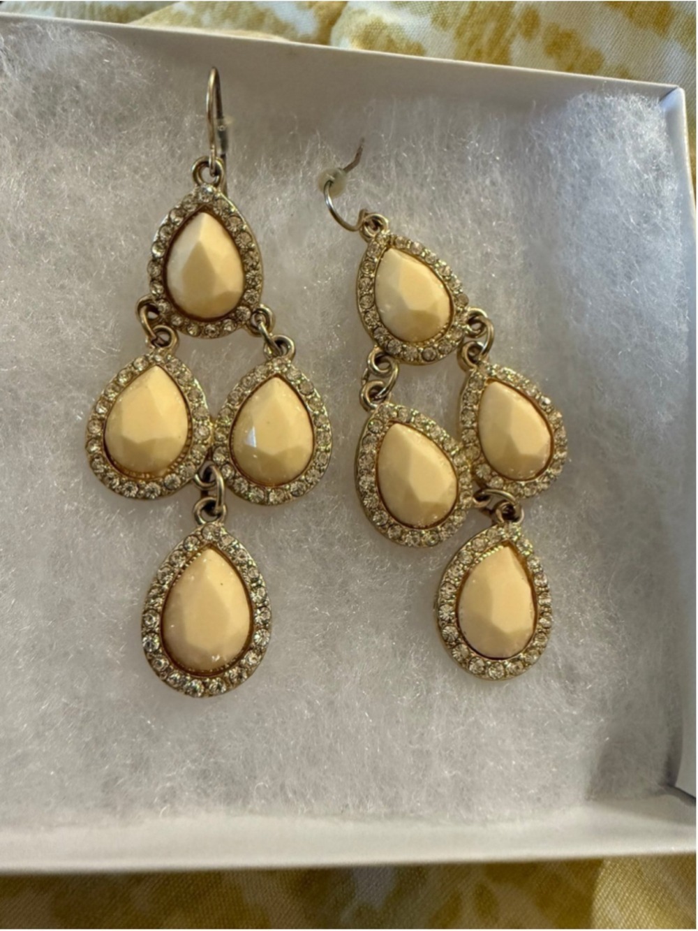 Chic Gold and Cream Teardrop Earrings